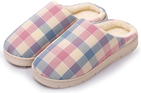 ECF Women's Plaid cotton trailer home in the warm home cotton slippers shoes Pink-40/41