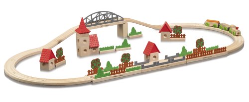 Eichhorn 100004952 - Holz-Bahn mit H&auml;ngebr&uuml;cke, 61-teilig, 100 x 48 cm, inklusiv Zubeh&ouml;r Preisvergleich