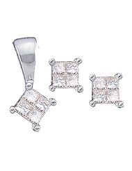 0.25CTW PRINCESS DIAMOND LADIES FASHION EARRING & PENDANT SET