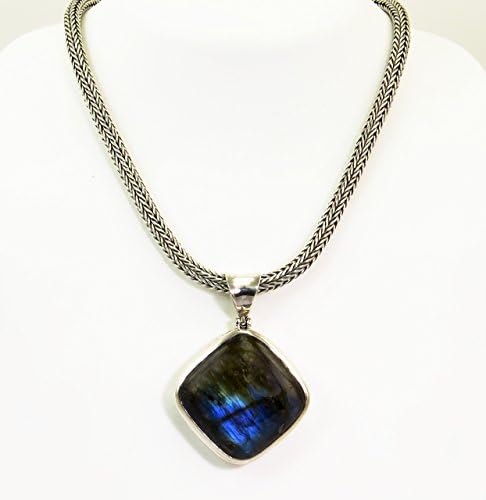 Sterling Silver Bali Style Labradorite Square  Cut  Pendant and Necklace