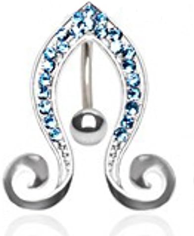 316l Surgical Steel Gemmed Curved Top Down Belly Navel Ring - Aqua