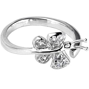 Solid 14K White Gold Cubic Zirconia Paved Butterfly Toe Ring