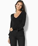 Lauren by Ralph Lauren Sweater, Valenta Beaded V-Neck Black/Black M