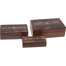 Jewelry Keepsake Boxes Wood Carving, Set of 3 (wc448)