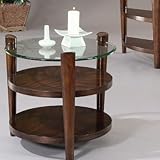 IMAGE OF Round Glass Top End Table w 2 Lower Shelves in Brown Finish - Allegro