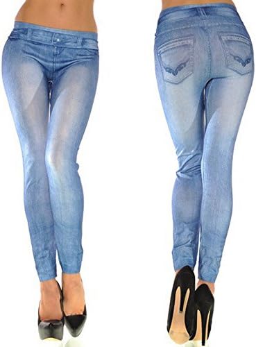 Jungbei Women's Legging Seamless Jeggings Cowboy Wearing Pocket Zipper Print