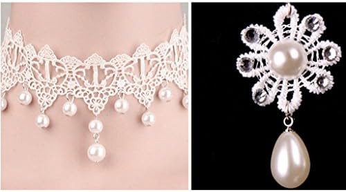 LF® White Pearl Lace Bridal Choker Necklace & Earrings Wedding Jewelry Sets T020