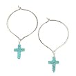 Turquoise Cross Dangle Earrings on a Sterling Silver Contemporary Hoop, #7500