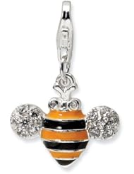 Sterling Silver 3 D & CZ Enameled Bubble Bee with Lobster Clasp Charm