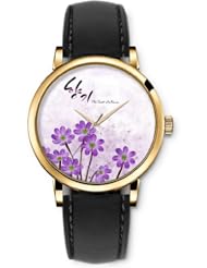 SPRAWL Aanalog Fashion Series Gold Ladies Watches of Genuine Black Leather Strap,Unique Wrist Watch for Women Girls Designed with Opaque background lilac