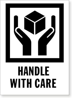 Handle with Care (with box and hands), Paper Labels, 500 Labels / Roll, 6" x 4"