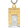 Embossed Zodiac Sign Silver and Gold Tone Rectangular Stainless Steel Pendant Necklace - Taurus