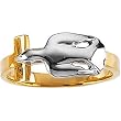 14K Two-Tone Gold Dove With Cross Holy Spirit Ring for Men or Women