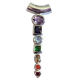 Sterling Silver Seven Chakra Gemstone Pendant Necklace Jewelry by Moonlight Mysteries