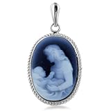 14K White Gold Mother and Her Baby Cameo Pendant