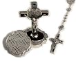 Rosary - 3mm Saint Benedict Rosary - Crucifix Metal Rosary Case - 13.5" Silver Tone Chain - IMPORTED FROM ITALY