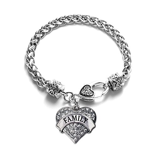 Inspired Silver Nana,Little Sis, Big Sis, Middle Sis, Mom, Sister, Family Classic Silver Plated Pave Heart Clear Crystal Charm Bracelet