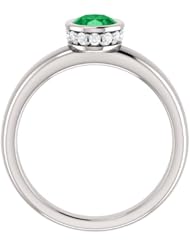 18K White Gold 7.00x5.00mm Oval Cut Chatham Created Emerald and Diamond Ring -- LIFETIME WARRANTY