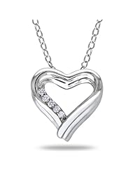 Sterling Silver Diamond Heart Pendant (0.05 Cttw, G-H Color, I2-I3 Clarity)