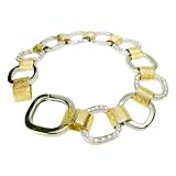 14K Yellow And White Gold Open Italian Link Bracelet, Set With Diamond Accents
