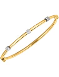 Silver Yellow Plated Polish 7.25" 3.1mm Round Tube Bangle With .03 Carat Diamond And Fancy Side Clasp