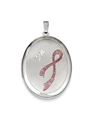 Sterling Silver W/ Enamel Pink Ribbon 34mm Oval Locket
