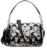 Coach Signature Poppy Pop Pushlock Flap Shoulder Bag Purse Tote 18352 Black White