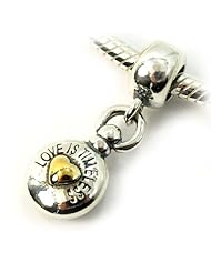 .925 Sterling Silver " Love Is Timeless Heart Dangle " Pandora Troll Chamilia Biagi Bead Compatible