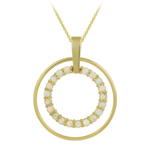 18k Gold Overlay Sterling Silver Created-Opal Double Large Circle Pendant w/ Rolo Chain, 18"