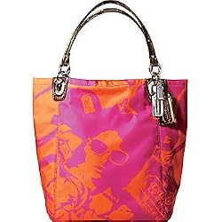Coach Madison Nylon Photoprint Bucket Shoulder Bag Tote 13055 Orange Multi