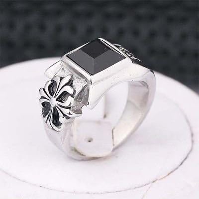 316L Stainless Steel Fashion Men Black Onyx Stone Cross Ring US Size 10 11 12 13