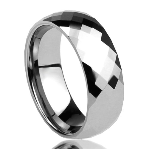 Unisex Men's 8MM Tungsten Comfort Fit Wedding Band Ring Multi Faceted High Polish Dome Ring ( Size 7 to 14)