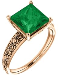 10K Rose Gold 8.00x8.00mm Princess Cut Chatham Created Emerald Ring -- LIFETIME WARRANTY