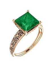 14K Rose Gold 8.00x8.00mm Princess Cut Chatham Created Emerald Ring -- LIFETIME WARRANTY