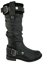 I Love Shoes - New Biker Leather Style Flat Adjustable Calf Stretch Boots
