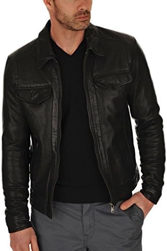 Softskin Leather Mens Genuine Lambskin Bomber Biker Leather Jacket