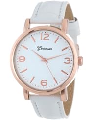 Geneva Womens 2363-rosegold-GEN  Brushed Metal Leather Band Watch