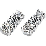 14K White Gold Created Moissanite 3 Stone Earring