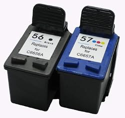 2 Pack Refurbished cartridges for HP 56 HP 57. Includes Cartridges for 1ea HP 56 + 1ea HP 57.