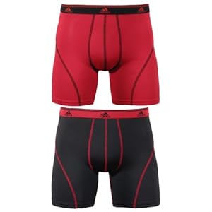 adidas Men's Sport Performance Climalite 2-Pack Boxer Brief, Real Red/Black, Medium