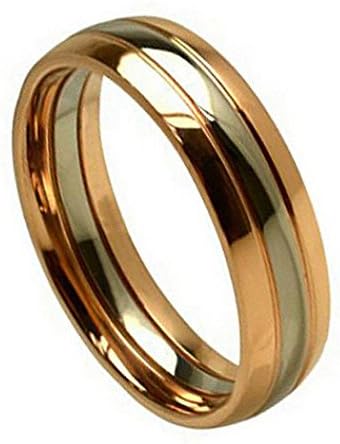 FREE ENGRAVING -6MM Titanium Wedding Band Ring Two-tone Domed Rose Gold Plated (9)