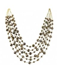 14K six strand dyed chocolate freshwater cultured pearl necklace on gold tone thread, 20"