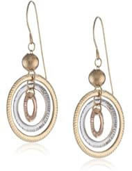 Duragold 14k Tri-Color Polished Diamond Cut Three Round Tube Dangle Earrings