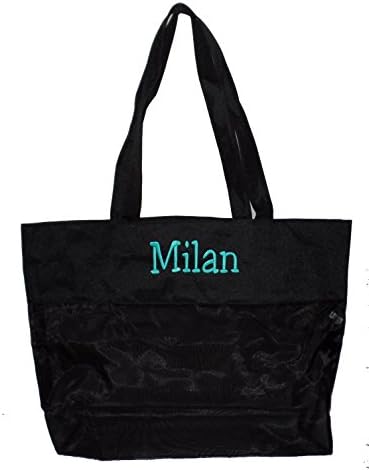 Extra Large Micro Mesh Nylon Tote Bag - Shopping, Beach (Black- Personalized)