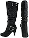 Top Moda Women's Plug-2K Knee High Mid Heel Boots with Buckle Straps