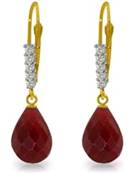 14k Solid Gold Diamond Leverback Earrings with Natural Rubies