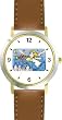 Angel with Bugle - Cherub, Angel or Cupid Theme - WATCHBUDDY&reg; DELUXE TWO-TONE THEME WATCH - Arabic Numbers - Brown Leather Strap-Size-Large ( Men's Size or Jumbo Women's Size )