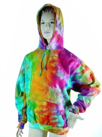 Multi Color Rainbow Tie Dye Pullover Style Hoodie, drawcord hood and 2 pockets. 4 sizes