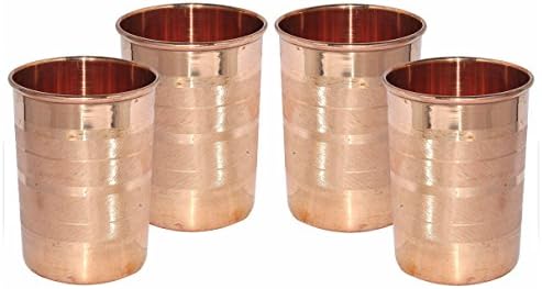 Om Creation Drinking Copper Glass Tumbler Handmade Water Glass, Set of-4 (COLOR-7)