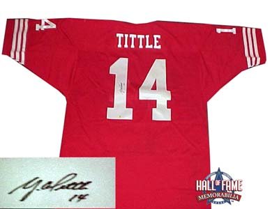 Y.A. Tittle 49ers Autographed/Hand Signed Red Jersey